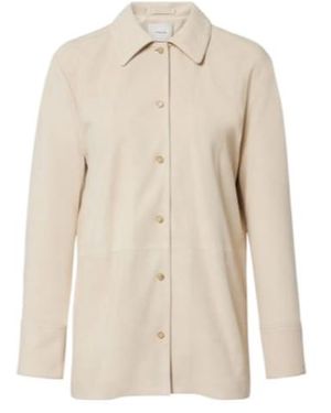 Vince Long-Sleeve Leather Jacket - Natural