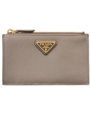 Prada Triangle-Logo Zip Card Holder - Gray