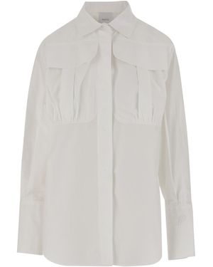 Patou Collared Pleated Long Sleeve Blouse - White