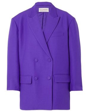 Valentino Crepe Couture Double-Breasted Blazer - Purple
