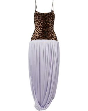 JACQUES WEI Leopard Print Draped Dress - Purple