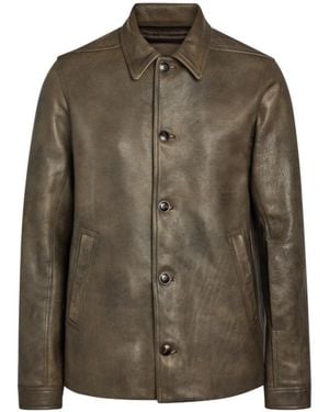 Rick Owens Brad Grained Leather Jacket - Green
