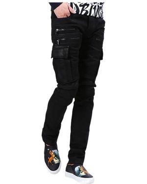 Balmain Denim Cargo Biker Trousers - Black