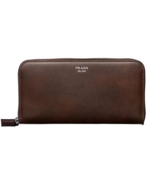 Prada Antiqued Leather Wallet - Brown