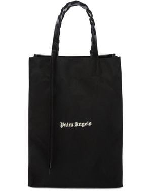 Palm Angels Logo Printed Lace-Up Detailed Tote Bag - Black