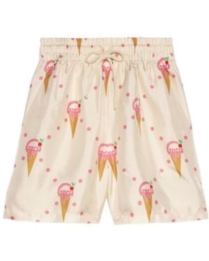 Gucci Ice-Cream-Print Silk Shorts - White
