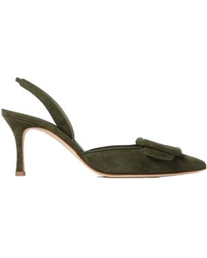 Manolo Blahnik Open-Back High-Heeled Sandals - Green
