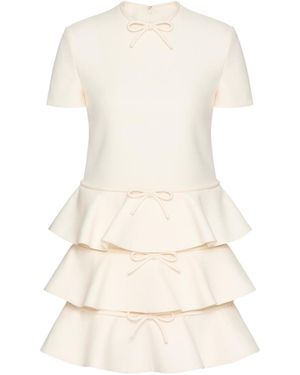 Valentino Bow Detailed Ruffled Mini Dress - Natural
