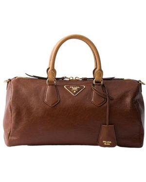 Prada Evasion Large Leather Top-Handle Bag - Brown
