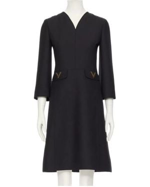 Valentino Logo Plaque Long-Sleeved Dress - Black