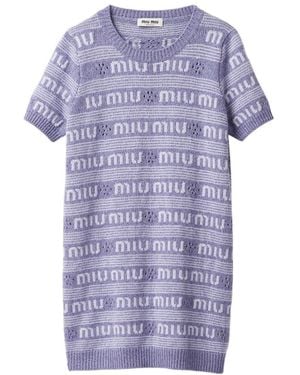 Miu Miu Logo-Intarsia Knitted Mini Dress - Purple