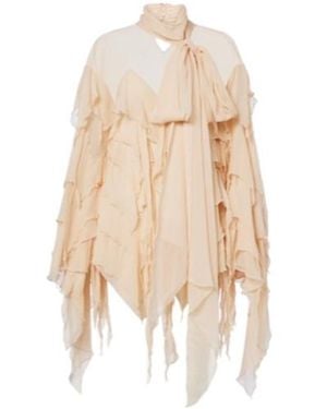 Blumarine Ruffled Scarf-Detail Georgette Blouse - Natural