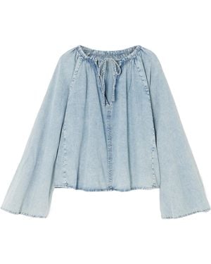 FRAME Gathered Chambray Blouse - Blue