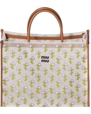Miu Miu Embroidered Mesh Shopping Bag - Metallic