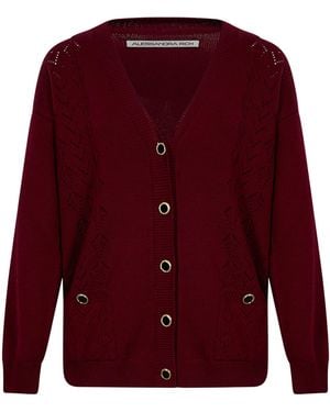 Alessandra Rich Lace-Knit Buttoned Cardigan - Red
