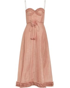Zimmermann Luna Ruffle Midi Dress - Pink