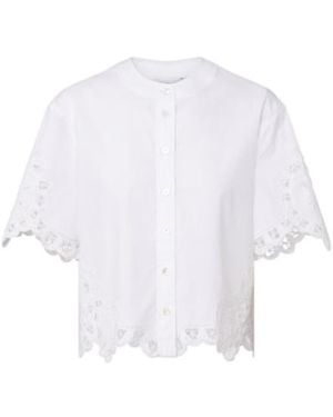 Veronica Beard Aleck Embroidered Cotton Shirt - White