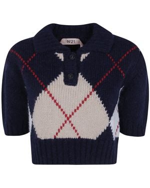 N°21 Checked Cropped Sweater - Blue