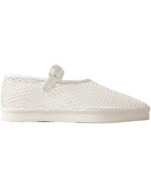 Loeffler Randall Rita Leather-Trimmed Mesh Platform Mary Jane Flats - White