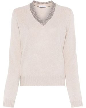 Brunello Cucinelli Monili Chain-Detail Sweater - White