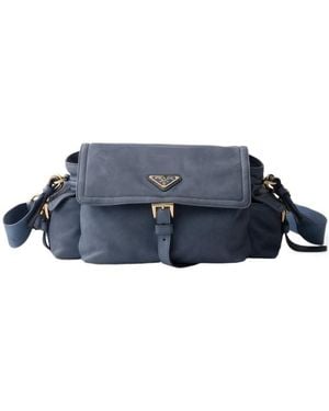 Prada Explore Medium Nappa Leather Shoulder Bag With Flap - Blue