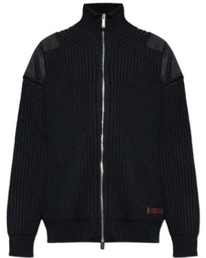 DSquared² Logo Patch Zipped Knit Cardigan - Black