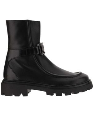 Tod's Round Toe Side Zipped Ankle Boots - Black
