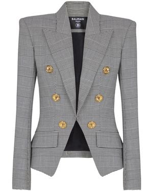 Balmain Prince Of Wales Jacquard 6-Buttons Jacket - Gray