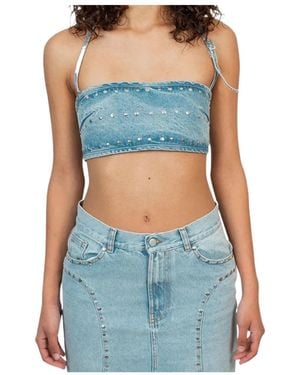 GIMAGUAS Luna Studded-Detail Denim Top - Blue
