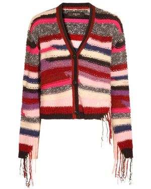 Amiri Striped Fringe Detailed Cardigan - Red