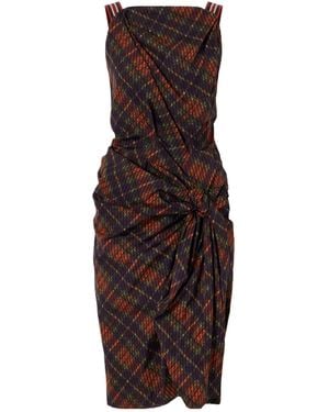 Dries Van Noten Draped Gingham Dress - Brown