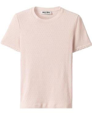 Miu Miu Pointelle Cotton T-Shirt - Pink