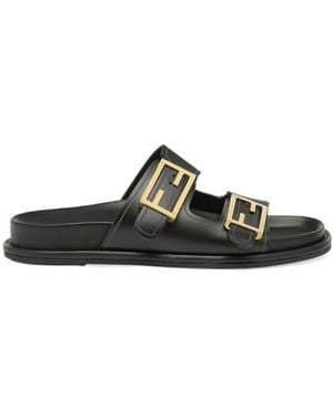 Fendi Ff Plaque Slides - Black
