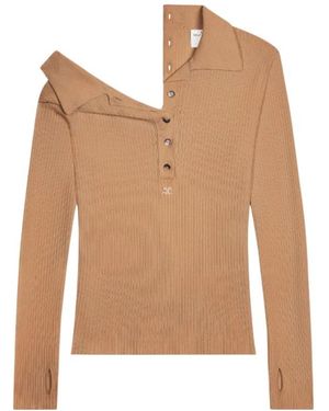 Courreges Button-Fastening Cotton-Blend Jumper - Natural
