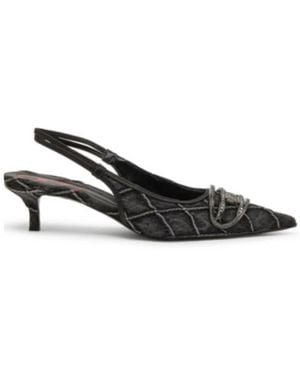 DIESEL D-Venus Sb Logo Embellished Slingback Denim Court Shoes - Black