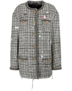 R13 Paint-Splatter Button-Up Tweed Jacket - Grey