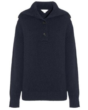 Malo Button-Placket Spread-Collar Sweater - Blue