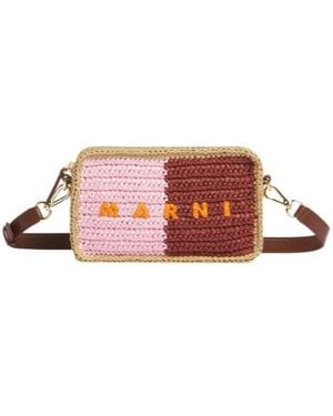 Marni And Burgundy Paper Raffia Seaside Camera Bag - Pink