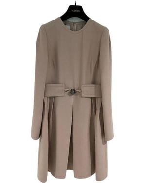 Valentino Round-Collar Long-Sleeved Dress - Brown
