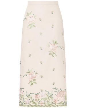 Erdem Floral Embroidered Midi Skirt - Natural