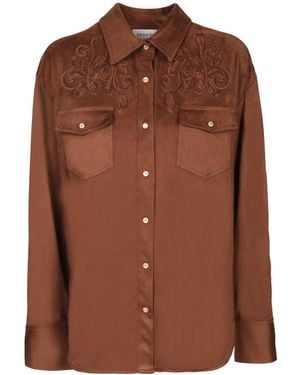 ERMANNO FIRENZE Embroidered Faux-Suede Shirt - Brown