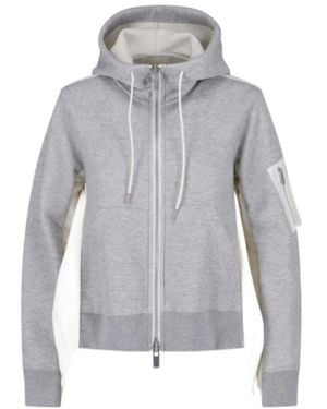 Sacai Contrast Panel Zip Hoodie - Grey