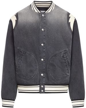 Rhude Varsity Denim Bomber Jacket - Grey