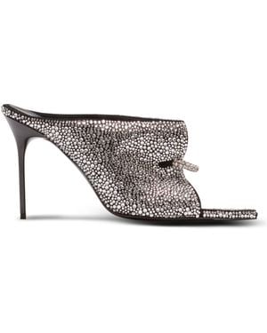 Balmain Suede And Rhinestone Mules With Front Piercing - White