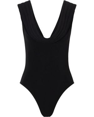 Jean Paul Gaultier Wool-Trimmed Stretch-Crepe Jersey Bodysuit - Black