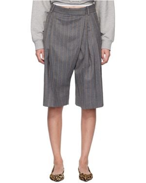 Ganni Wool Blend Striped Shorts - Grey