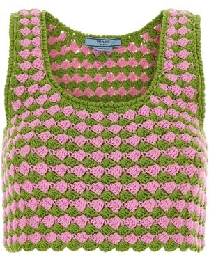 Prada Tow-Tone Crochet Crop Top - Green