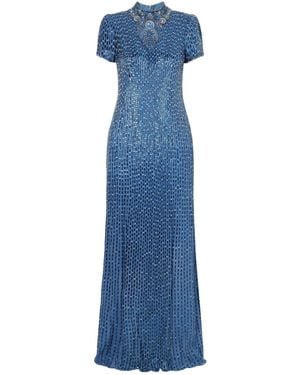Jenny Packham Embellished Crepe Gown - Blue