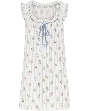 Doen Embroidered Striped Floral-Print Organic Cotton Mini Dress - White
