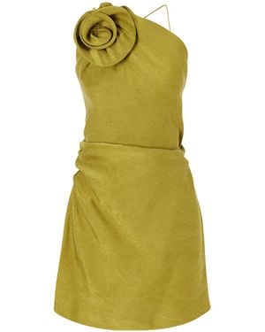 Magda Butrym Gathered Silk-Twill Halterneck Mini Dress - Green